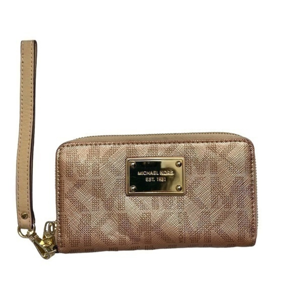 Michael kors rose gold and gold wristlet wallet